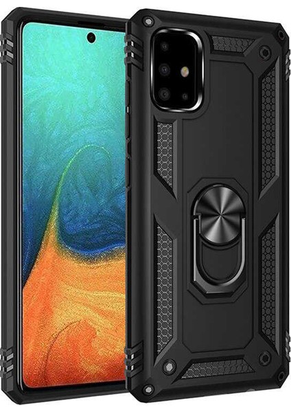Samsung Galaxy A71 Kılıf Yüzüklü Standlı Tank Çift Katmanlı Vega Siyah