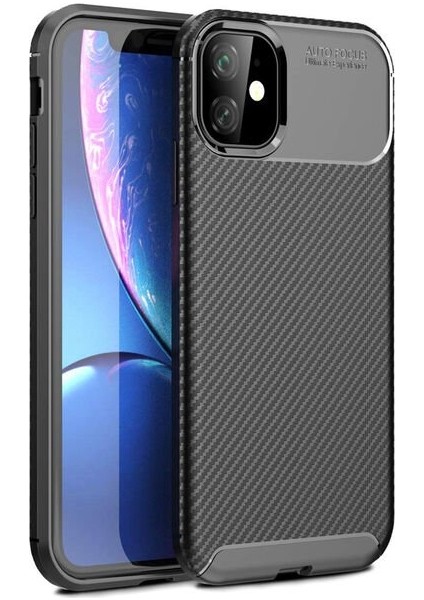 Apple iPhone 11 Karbon Görünüm Negro Silikon Kılıf + Ekran Koruyucu Nano