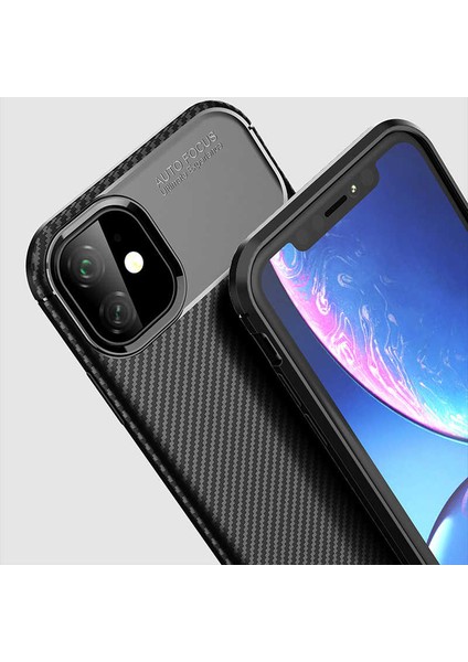 Apple iPhone 11 Karbon Görünüm Negro Silikon Kılıf + Ekran Koruyucu Nano