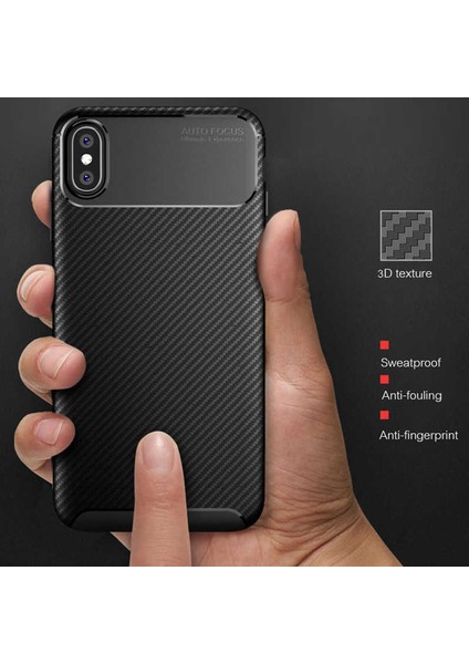 Apple iPhone x Karbon Görünüm Negro Silikon Kılıf + Ekran Koruyucu Nano