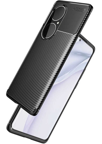 Huawei P50 Pro Karbon Görünüm Negro Silikon Kılıf + Ekran Koruyucu Nano