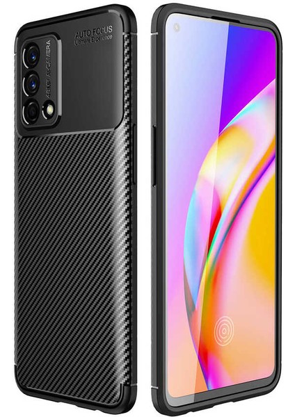 Oppo A74 Karbon Görünüm Negro Silikon Kılıf + Ekran Koruyucu Nano