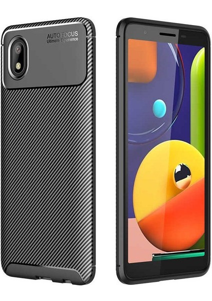 Samsung Galaxy A01 Core Karbon Görünüm Negro Silikon Kılıf + Ekran Koruyucu Nano