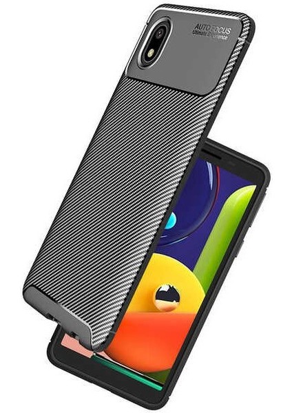 Samsung Galaxy A01 Core Karbon Görünüm Negro Silikon Kılıf + Ekran Koruyucu Nano