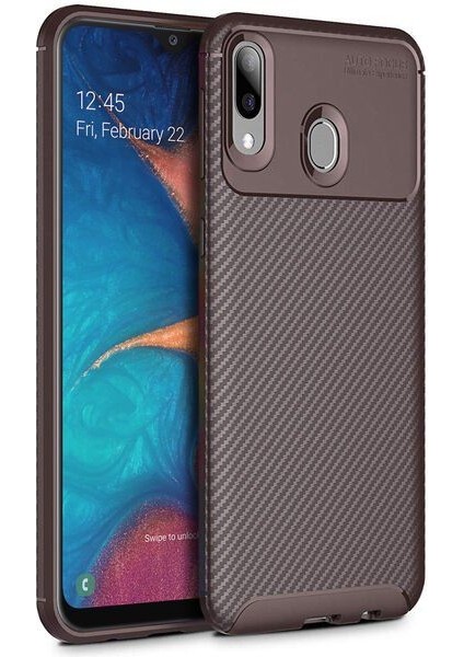 Samsung Galaxy A20 Karbon Görünüm Negro Silikon Kılıf + Ekran Koruyucu Nano