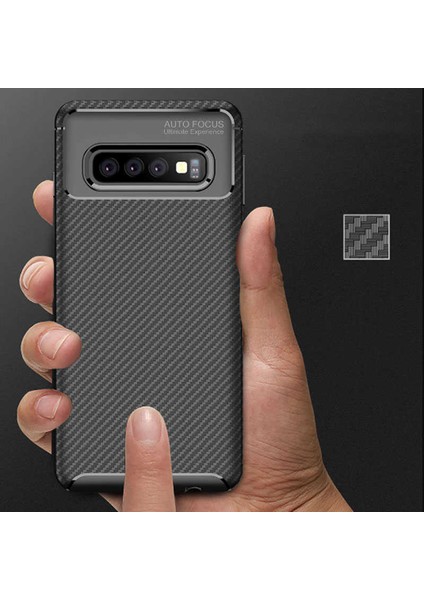 Samsung Galaxy S10 Karbon Görünüm Negro Silikon Kılıf + Ekran Koruyucu Nano