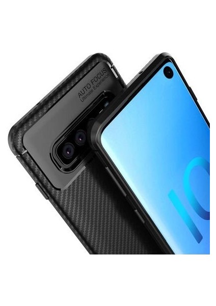 Samsung Galaxy S10 Karbon Görünüm Negro Silikon Kılıf + Ekran Koruyucu Nano
