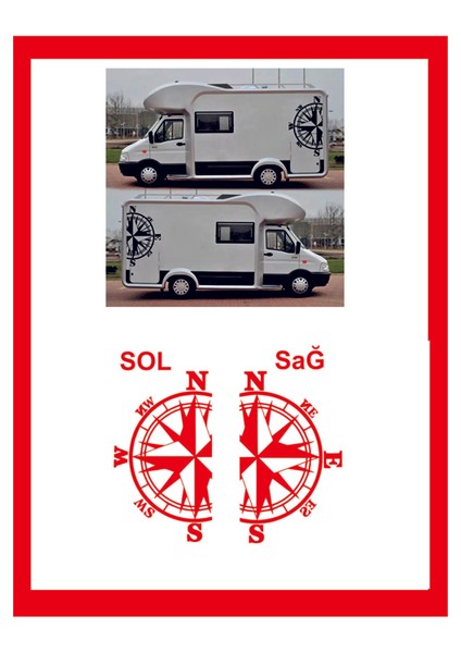 Pusula 2 Adet 48*28 cm Sağ-Sol Oto Sticker -Karavan Sticker- Kamp Sticker Pusula Küçük