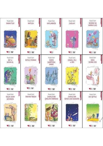 Roald Dahl Seti 15 Kitap: Charlie'nin Çikolata Fabrikası, Charlie'nin Büyülü Cam Asansörü, Matilda, Dev Şeftali, Bay ve Bayan Kıl, Cadılar, Büyülü Parmak...