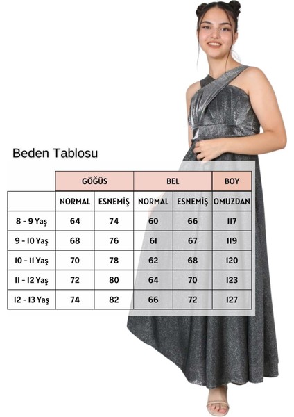 Kız Çocuk Monoray Saten Simli Kumaş Astarlı Abiye Gece Mezuniyet Elbisesi-ABY-0027