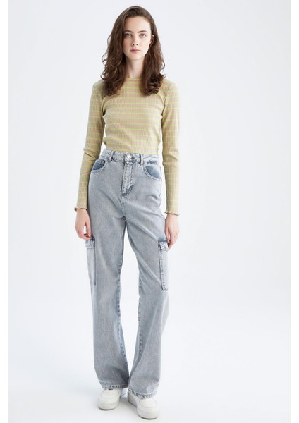 Fitted Bisiklet Yaka Çizgili Uzun Kollu Tişört Y9401AZ22AU fiyatları