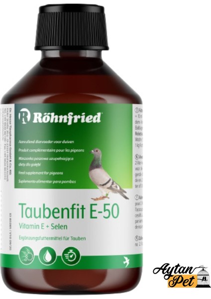 Aytan Pet Röhnfried Taubenfit E 50 Selenyum Ve E Vitamini Üreme Vitamini (20ml)