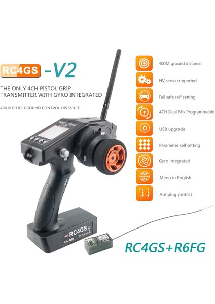 RC4GS V2 2.4ghz Uzaktan Kumanda Radio Kontrol & R6FG Alıcı ( 400 Metre Kontrol Mesafesi )