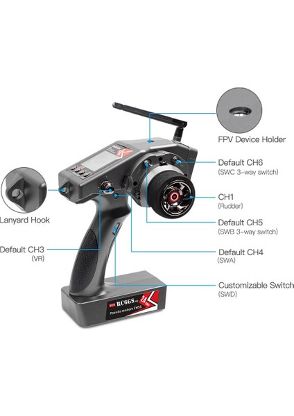 RC6GS V2 2.4ghz Uzaktan Kumanda Radio Kontrol & R7FG Alıcı & Bileklik Aparatı ( 600 Metre Kontrol Mesafesi )