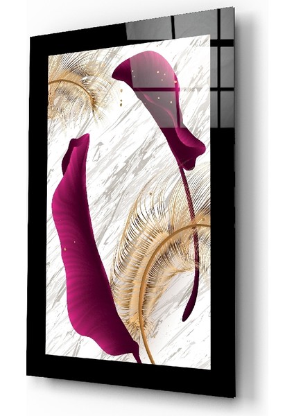 Ahenkli Mor Yaprak Cam Tablo - 72X46 cm