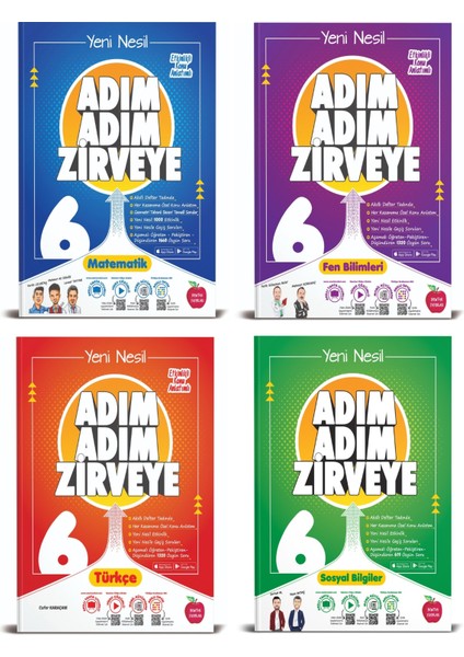 6. Sınıf Matematik+Fen+Türkçe+Sosyal Adım Adım Zirveye Soru Bankası 4 Kitap (Ciltli)