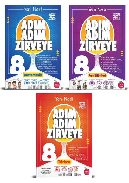 8. Sınıf Matematik+Fen+Türkçe Adım Adım Zirveye Soru Bankası 3 Kitap (Ciltli)