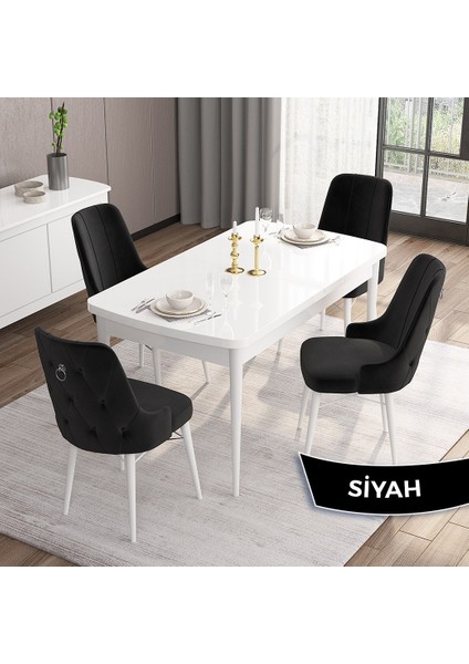 Concept Are Serisi 80 x 132 cm Açılabilir Mdf Masa Beyaz Mutfak Masa Takımı 4 Sandalye Gümüş Halkalı indirimleri