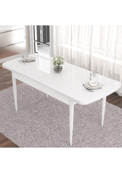 Concept Are Serisi 80 x 132 cm Açılabilir Mdf Masa Beyaz Mutfak Masa Takımı 6 Sandalye Gümüş Halkalı modelleri