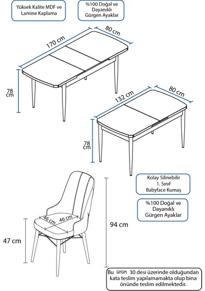 Concept Are Serisi 80 x 132 cm Mdf Masa Barok Ahşap Desen Masa Takımı 6 Sandalye Gümüş Halkalı indirimleri