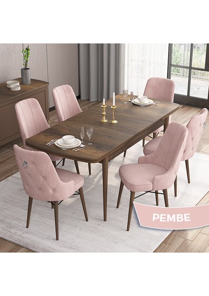 Concept Are Serisi 80 x 132 cm Mdf Masa Barok Ahşap Desen Masa Takımı 6 Sandalye Gümüş Halkalı fiyatları