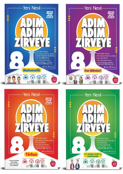 8. Sınıf Matematik+Fen+Türkçe+İnkılap Tarihi Adım Adım Zirveye Soru Bankası 4 Kitap (Ciltli)