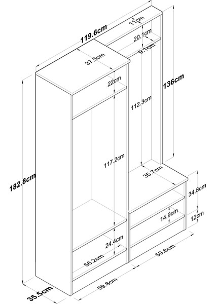 P6 Modern Portmanto Ayakkabılık Vestiyer Sepet Ceviz - Beyaz M5