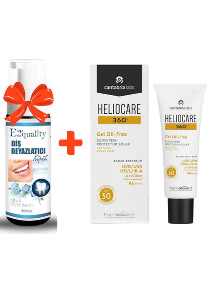360 Gel Oil Free Spf 50 50 ml Yağsız Güneş Kremi + E2'quality Diş Beyazlatıcı Köpük