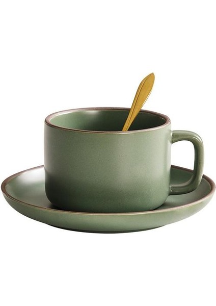 Retro Seramik Bardak Seti Kahve Kupa Süt Fincan Tabağı ile Kaşık.öğleden Sonra Çay Buzlu Bardak Seti Ev Restoran Bar Sayacı 250ML Kupalar (Yurt Dışından)