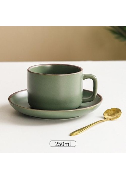 Retro Seramik Bardak Seti Kahve Kupa Süt Fincan Tabağı ile Kaşık.öğleden Sonra Çay Buzlu Bardak Seti Ev Restoran Bar Sayacı 250ML Kupalar (Yurt Dışından) modelleri