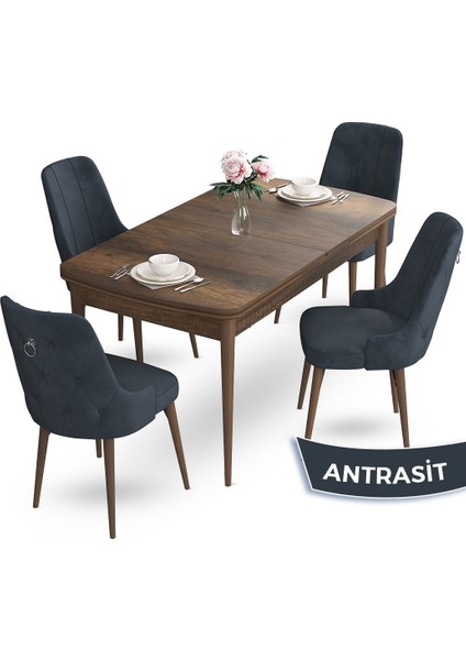 Concept Nev Serisi 80 x 132 cm Açılabilir Barok Ahşap Desen Masa Takımı 4 Sandalye Gümüş Halkalı