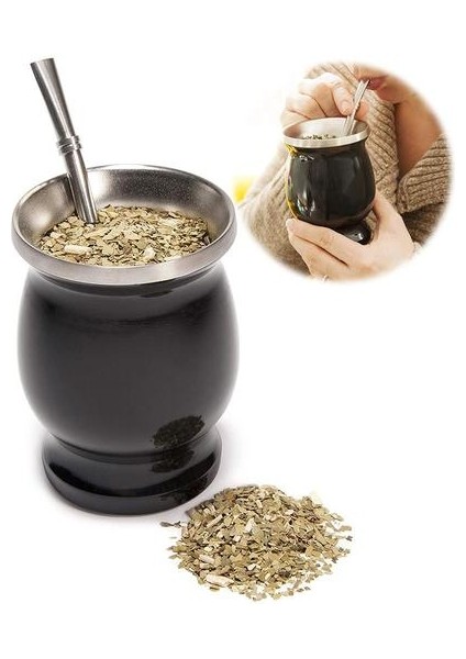 Doğal Kabak Çay Bardağı Seti 8 Ounces Mate Saman Paslanmaz Çelik Çift Duvarlı Kolay Temiz Yalıtımlı Kahve Fincanları Taza Kupa Kupalar Siyah (Yurt Dışından)