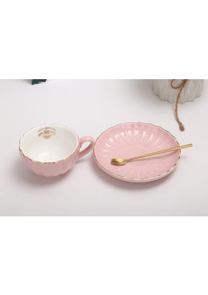 Sevimli Kabak Kupası Seramik Kahve Kupa Seti Siyah Çay Bardağı Öğleden Sonra Çiçek Çay Bardağı Daire Altın Çift Vaso Para Cafe Drinkware Kahve Kupası ve Tabak Setleri (Yurt Dışından)