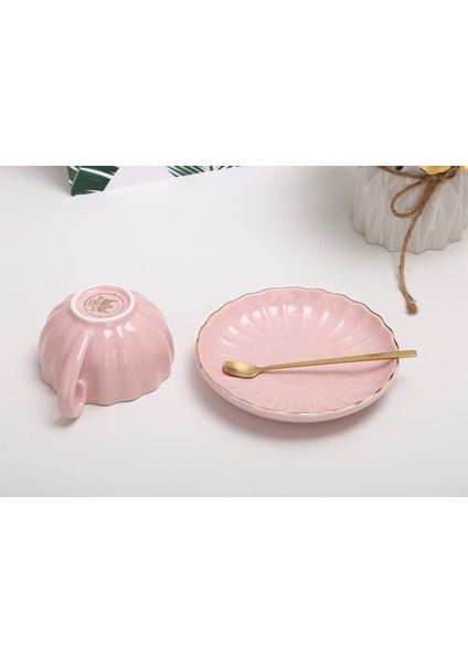 Sevimli Kabak Kupası Seramik Kahve Kupa Seti Siyah Çay Bardağı Öğleden Sonra Çiçek Çay Bardağı Daire Altın Çift Vaso Para Cafe Drinkware Kahve Kupası ve Tabak Setleri (Yurt Dışından)