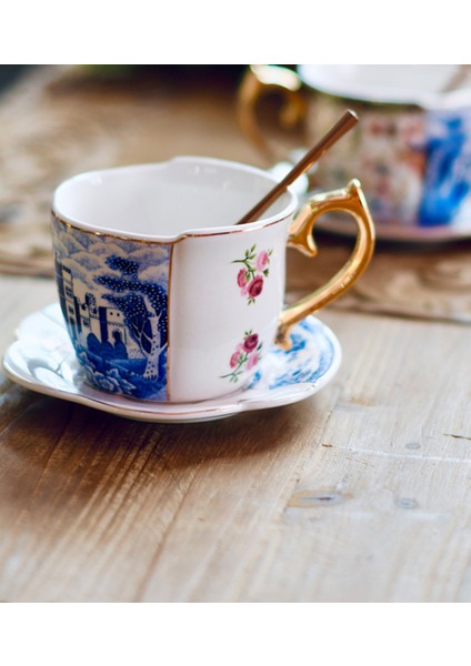 Ingiliz Tarzı Lüks Kahve Fincanı ve Tabağı Altın Kolu ile Set Seramik Cappuccino Öğleden Sonra Çay Bardağı Çay Kutusu ile Set Kahve Fincanı Vekupalar (Yurt Dışından)