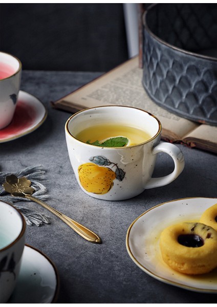 Cutelife Ins 180 ml Kore Retro Limon Seramik Kahve Çay Kupası Seti Süt Suyu Kullanımlık Bardak Isı Yalıtım Saplı Su Kupası Kupalar ve Tabaklar (Yurt Dışından)