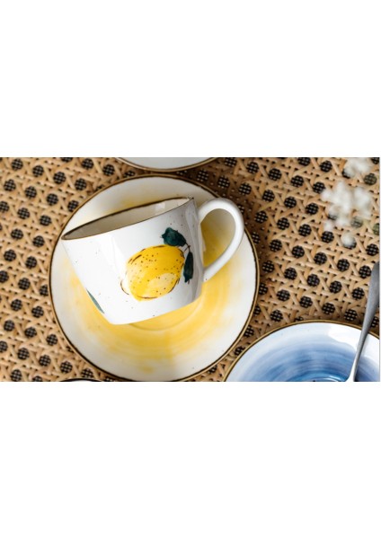 Cutelife Ins 180 ml Kore Retro Limon Seramik Kahve Çay Kupası Seti Süt Suyu Kullanımlık Bardak Isı Yalıtım Saplı Su Kupası Kupalar ve Tabaklar (Yurt Dışından)