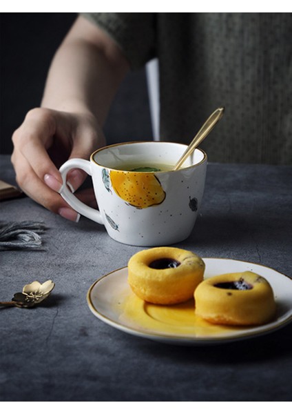 Cutelife Ins 180 ml Kore Retro Limon Seramik Kahve Çay Kupası Seti Süt Suyu Kullanımlık Bardak Isı Yalıtım Saplı Su Kupası Kupalar ve Tabaklar (Yurt Dışından)