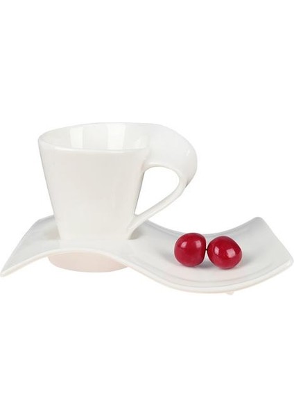 Basit Beyaz Porselen Dalga Seramik Latte Kahve Fincanı Set Ev Puccino Çiçek Latte Kahve Fincanı Kahve Kupa Çay Bardağı Seti Kahve Kupası ve Tabak Setleri (Yurt Dışından)