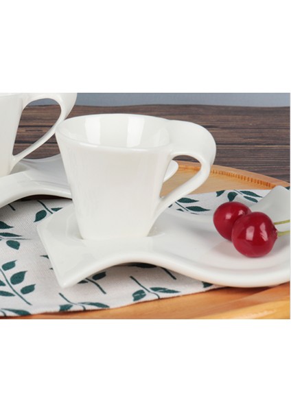 Basit Beyaz Porselen Dalga Seramik Latte Kahve Fincanı Set Ev Puccino Çiçek Latte Kahve Fincanı Kahve Kupa Çay Bardağı Seti Kahve Kupası ve Tabak Setleri (Yurt Dışından)