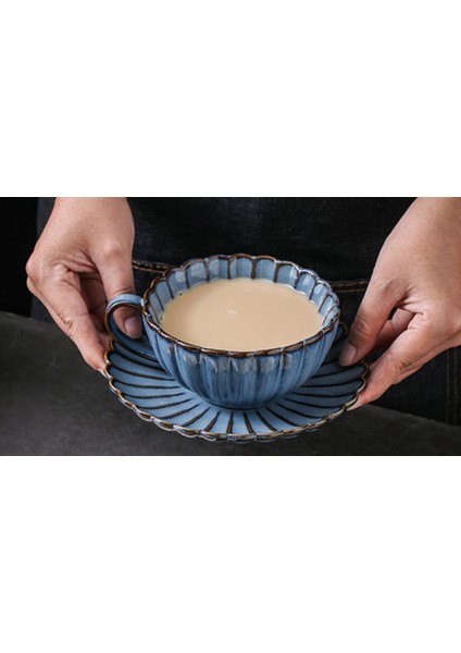 Japon Tarzı Seramik Retro Fırın Döndü Kahve Fincanı ve Tabağı Seti Süt Su Seti Drinkware Kupa ve Tabaklar (Yurt Dışından)