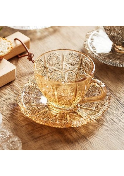 Lüks Retro Cam Kupası Kadın Zarif Basit Süt Çayı Yeniden Kullanılabilir Kahve Fincanları Çevre Dostu Home Kahve Kupası ve Tabak Setleri (Yurt Dışından)
