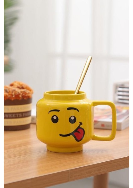 250ML Gülümseme Seramik Kupası Erkekler ve Kadınlar Ifade Karikatür Fincan Kahve Süt Çay Içme Kupası Noel Çocuk Kupası Kupalar Sarı (Yurt Dışından)