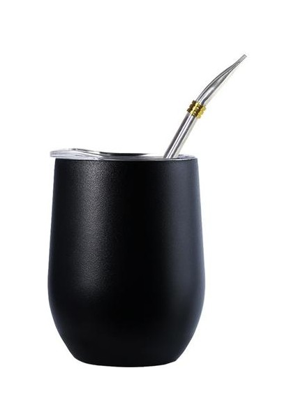 Çift Duvar 304 Paslanmaz Çelik Bardak Isıya Dayanıklı Taşınabilir Yerba Mate Çay Kupa ile Saman ve Kapak Kupalar Siyah (Yurt Dışından)