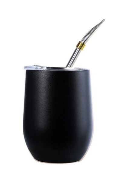 Çift Duvar 304 Paslanmaz Çelik Bardak Isıya Dayanıklı Taşınabilir Yerba Mate Çay Kupa ile Saman ve Kapak Kupalar Siyah (Yurt Dışından)
