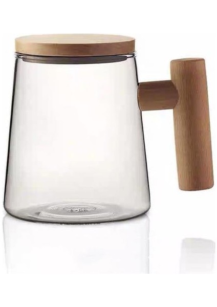 Isıya Dayanıklı Yaratıcı Borosilikat Cam Çay Kupalar Şeffaf Çay Bardağı Filtre ile Ahşap Kapak Kapak Kayın Kolu Su Sütü Kupalar Kahverengi (Yurt Dışından)