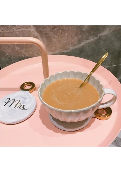 Japon Retro Krizantem Seramik Kupa Süt Çay Bardağı Kahvaltı Kupa Çanak Bardaklar Büyük Kapasiteli Petal Kupalar Kahve Kupa Kupalar Beyaz (Yurt Dışından)