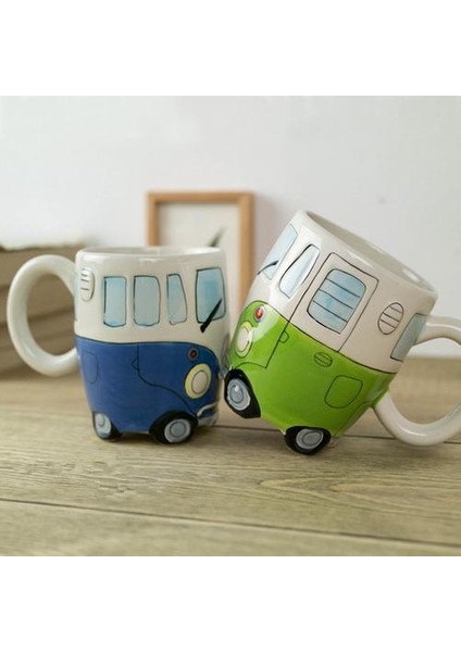 400 ml Yaratıcı El Boyama Çift Otobüs Kupalar Retro Seramik Fincan Kahve Süt Çay Kupa Drinkware Novetly Kupalar Yeşil (Yurt Dışından)