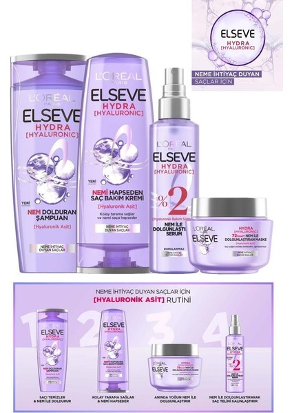 Elseve Hydra [hyaluronic] Nem ile Dolgunlaştıran Saç Bakım Seti