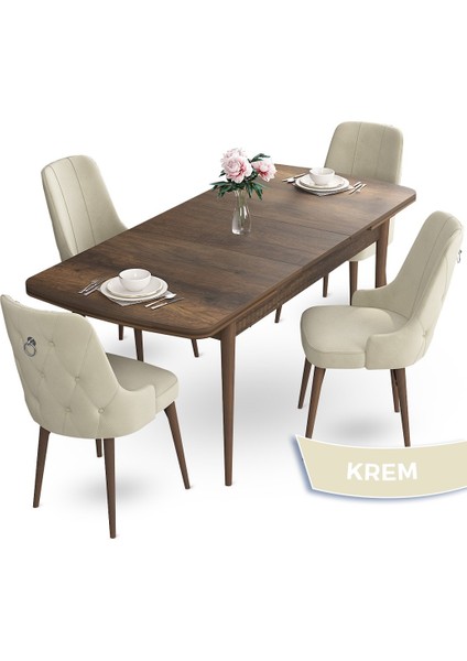 Concept Nev Serisi 80 x 132 cm Açılabilir Barok Ahşap Desen Masa Takımı 4 Sandalye Gümüş Halkalı fiyatları
